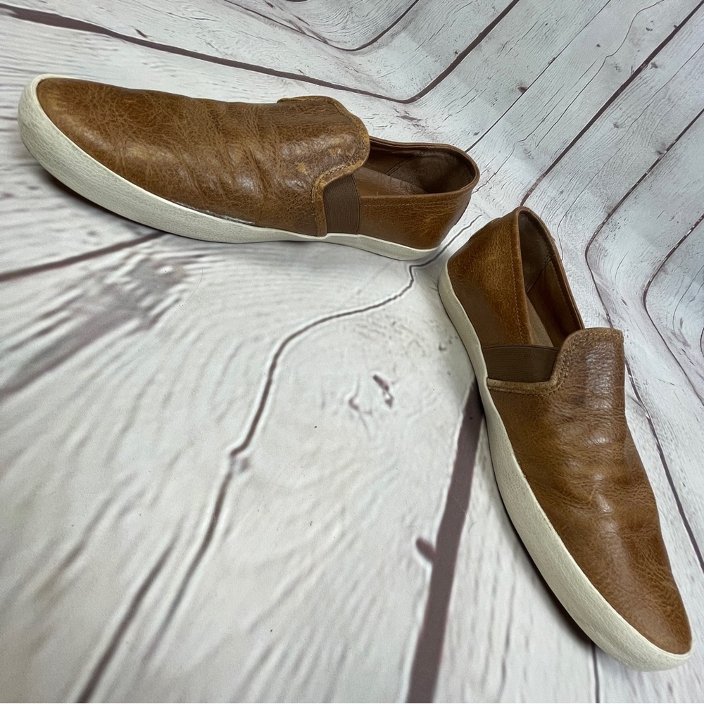 FRYE Dylan men's cognac brown leather slip-on loafer shoes, size 9.5 - Picture 7 of 15